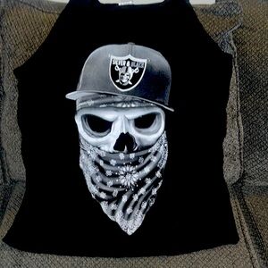 Raiders Logo Skull Silver & Black Nation Men's Tank Top Size L